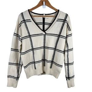 Moth Anthropologie‎ Sweater Women's Medium Cream Window Pane V-Neck Pullover